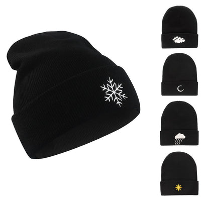 Gorro Hip Hop de Lana con Bordado Creativo - Gorro Tejido para Clima Frío