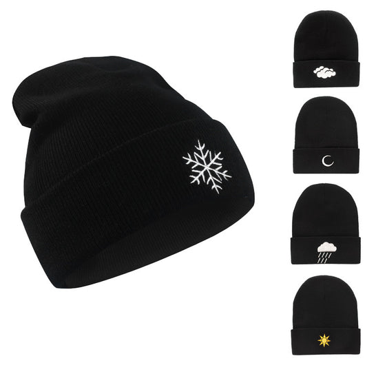 Gorro Hip Hop de Lana con Bordado Creativo - Gorro Tejido para Clima Frío