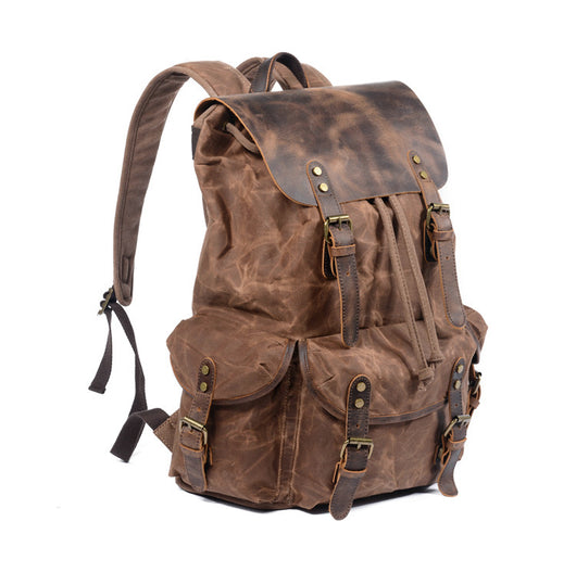 Mochila de Viaje Retro en Lona Encerada con Cordón Ajustable para Hombre - Image 11