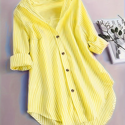 Camisa Casual Suelta a Rayas con Botones y Mangas Largas para Mujer - Image 11