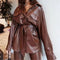 Chaqueta de Cuero con Bolsillos Dobles y Cuello Ajustable