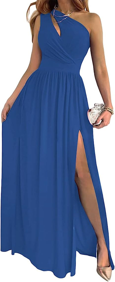 Vestido Maxi Elegante con Abertura Alta y Escote Asimétrico - Image 9