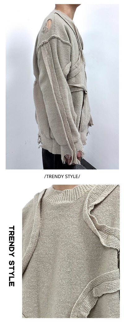 Suéter Retro Tejido Cuello Redondo con Flecos Sueltos Invierno - Image 12
