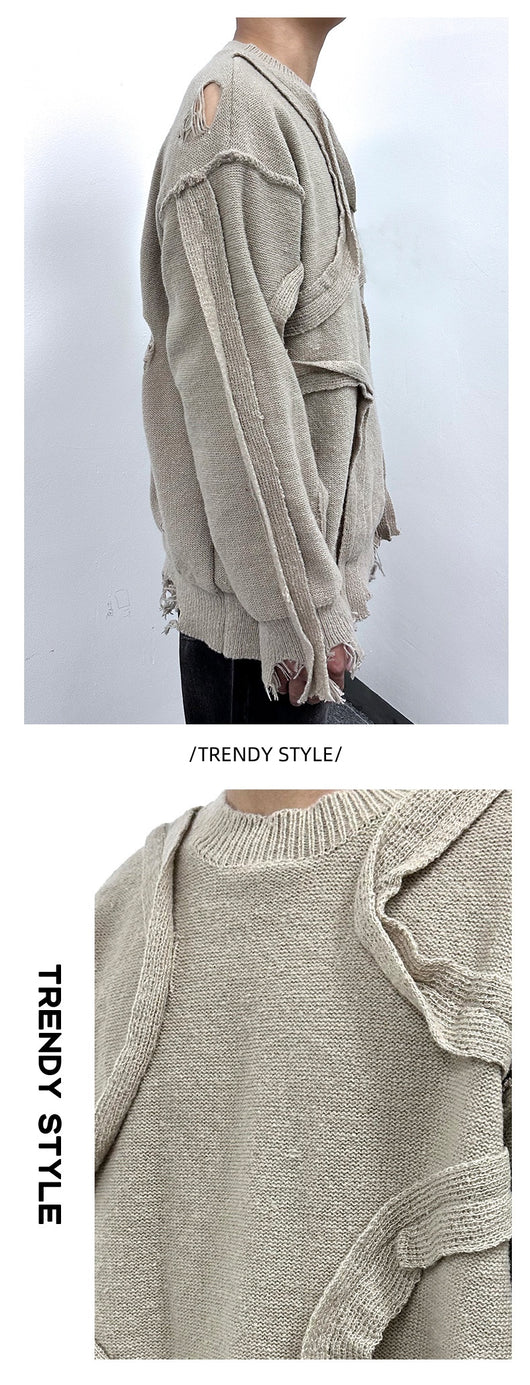 Suéter Retro Tejido Cuello Redondo con Flecos Sueltos Invierno - Image 12