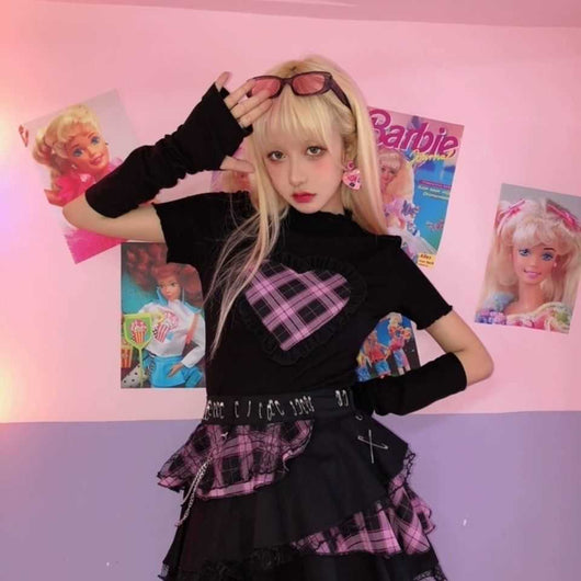 Falda Punk Harajuku con Encaje y Detalles Acolchados para Mujer - Image 12