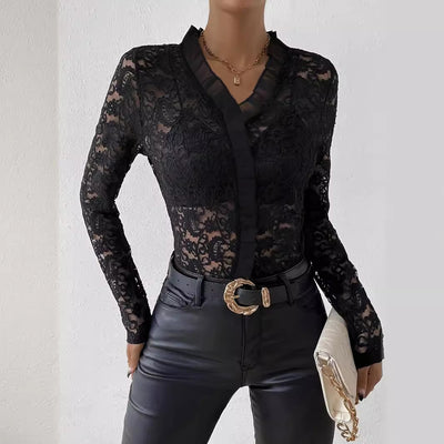 Blusa Elegante de Encaje Paisley con Volantes de Diseño Europeo - Image 4