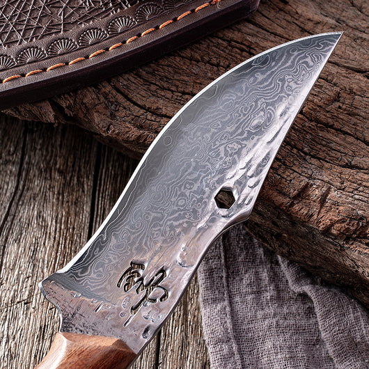 Cuchillo Damasco Premium con Funda de Cuero - Corte Profesional para Carnes y Frutas - Image 9