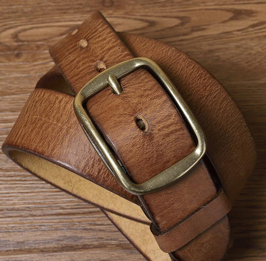 Cinturón de Cuero Genuino con Hebilla de Cobre Macizo - Estilo Retro Clásico - Image 11