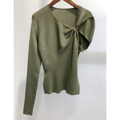 Camiseta Cuello Redondo con Pliegues Irregulares - Image 7