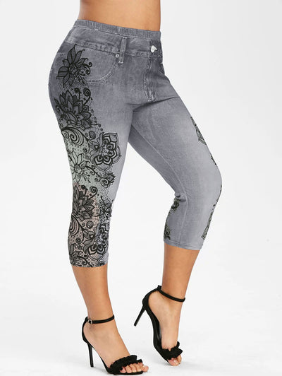 Pantalones Capri Skinny Estampados de Tela Vaquera Sintética Cintura Media - Image 25