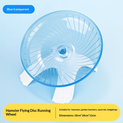 Blue transparent hamster flying saucer running wheel with a white stand, suitable for hamsters and small pets. - Image 7