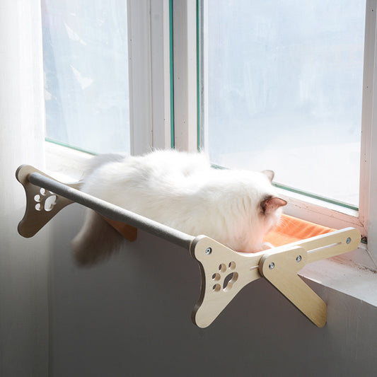 Cama Colgante de Madera Maciza para Gatos - Reposa Ventanal