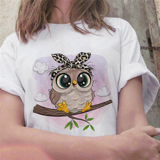 Playera Corta para Mujer con Estampado Artesanal de Búho - Image 2