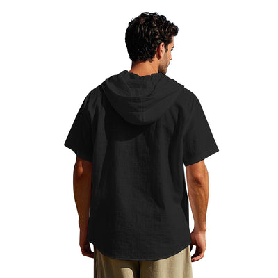 Camisa Suelta con Capucha y Manga Corta para Hombre - Image 34