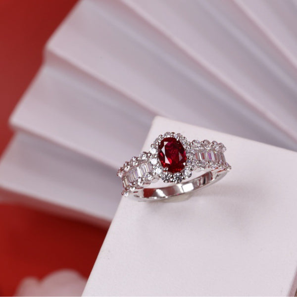 Anillo de Rubí Rojo Sangre de Paloma Vintage Elegante para Mujer