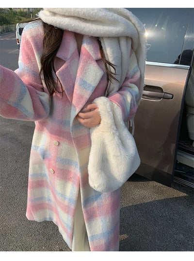 Abrigo Largo de Lana Arcoíris para Mujer Estilo Coreano - Image 5