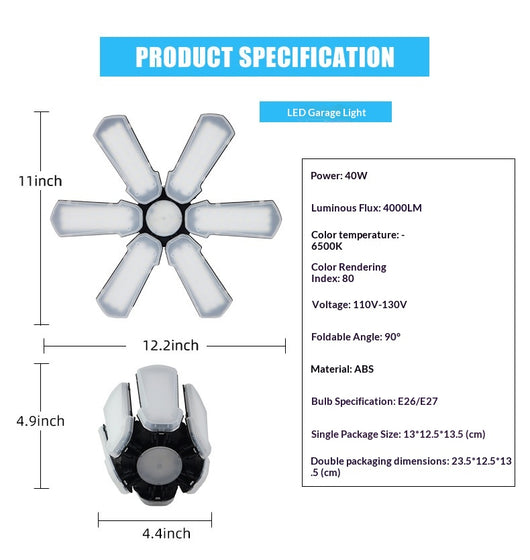 Lámpara LED Industrial Plegable de 6 Hojas para Garajes y Talleres - Image 7