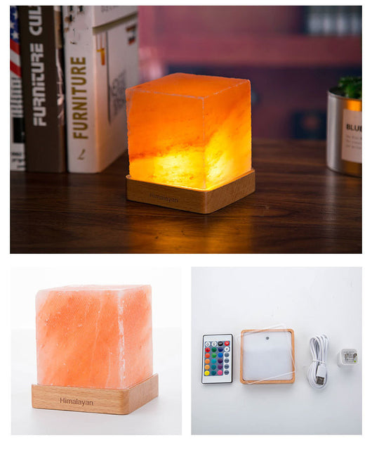 Lámpara de Sal Cristal con Base de Madera y LED Cuadrada - Image 9