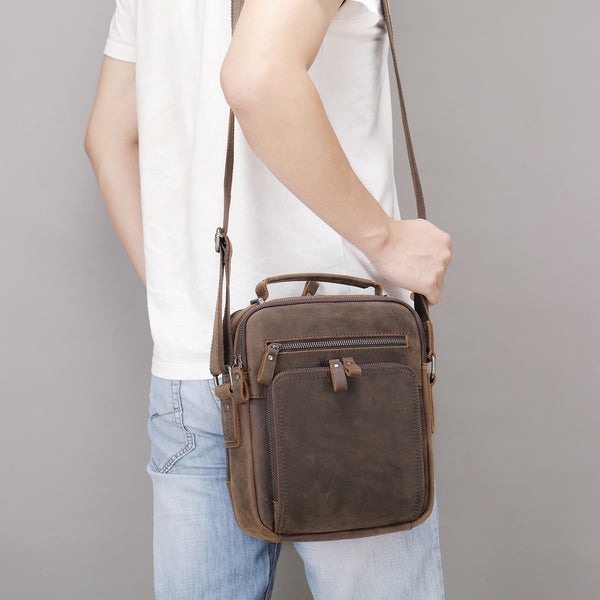 Bolsa Mensajero de Cuero Genuino Vintage Estilo Caballo Loco