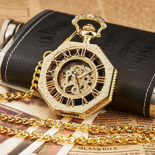 Reloj de Bolsillo Mecánico Octagonal Tallado Estilo Roma Vintage - Image 4