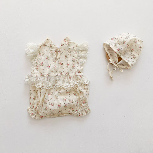 Conjunto Elegante Pelele Princesa de Encaje con Gorro - Image 3