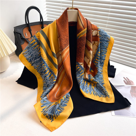 Pañuelo de Seda Lujo Bloques de Color Estampado Twill Grande