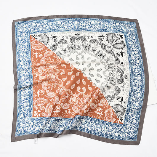 Pañuelo de Seda Cuadrado Retro con Diseño de Bloques Cashew - Image 10