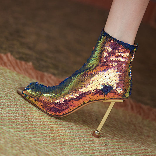 Botas Stiletto con Boca de Pez y Cierre - Tacones Altos Brillantes para Mujer