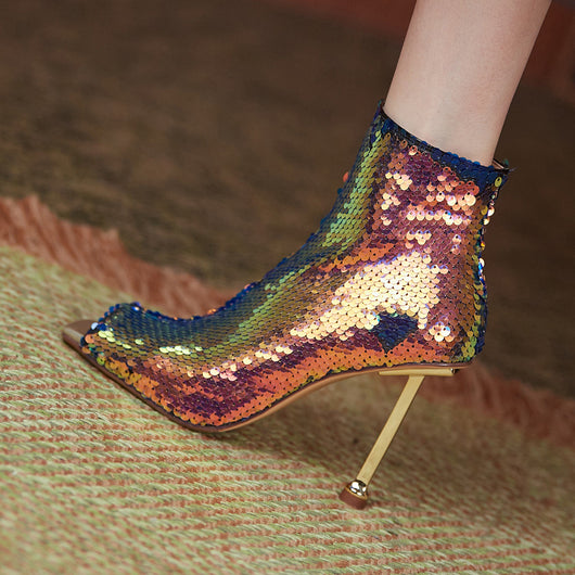 Botas Stiletto con Boca de Pez y Cierre - Tacones Altos Brillantes para Mujer