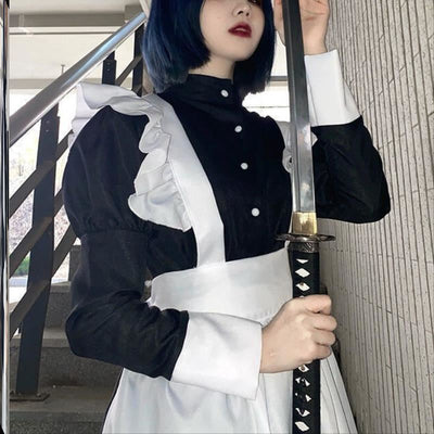 Vestido Uniforme Sirvienta Británica con Orejas de Gato y Detalle de Perlas - Image 6