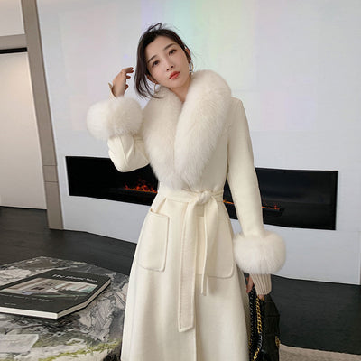 Abrigo de Lana Largo Ajustado con Cuello de Pelaje Estilo Coreano - Image 5