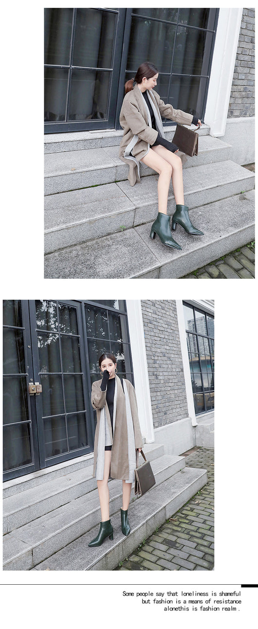 Botas Cortas de Cuero para Mujer con Tacón Grueso - Image 24