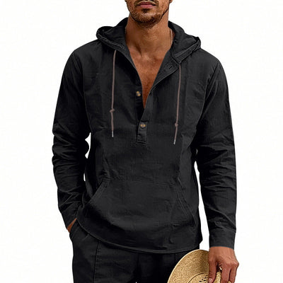 Camisa Hoody de Lino Transpirable para Hombre - Manga Larga Casual - Image 8
