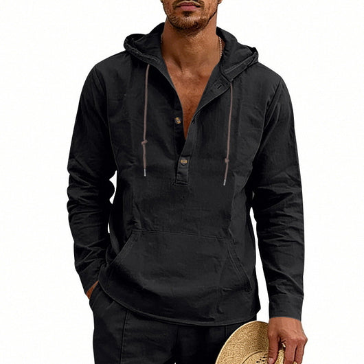 Camisa Hoody de Lino Transpirable para Hombre - Manga Larga Casual - Image 8