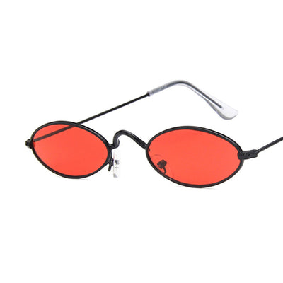 Retro oval frame sunglasses with vibrant red lenses and shiny gold-colored metal frames on a white background. - Image 8