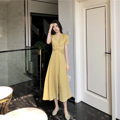 Falda Larga Amarillo Claro con Cintura Campánula Floral Francés - Image 16