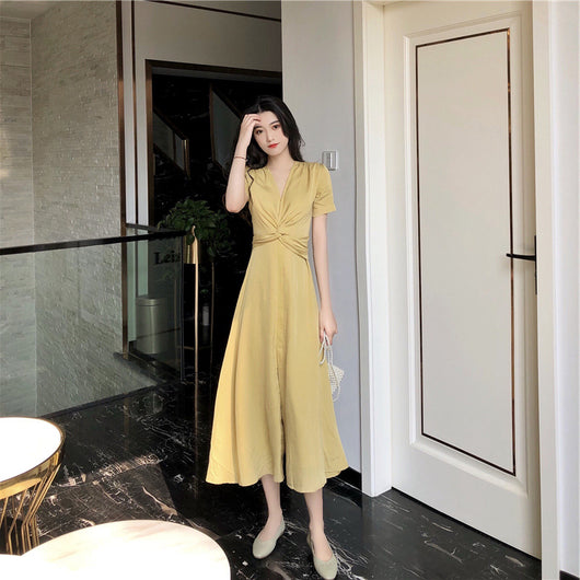 Falda Larga Amarillo Claro con Cintura Campánula Floral Francés - Image 16