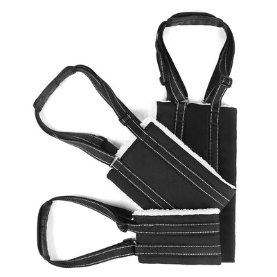 Black adjustable dog rehabilitation training belt with white plush lining on a brown and white Border Collie. - Image 9