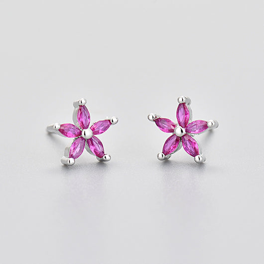 Aretes de Piedra de Caballo con Flor de Cinco Pétalos y Diamantes de Color - Image 22