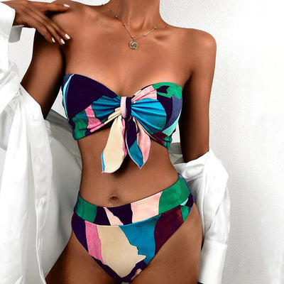 Bikini Estampado con Nudo Cintura Alta Corte Dividido - Image 10