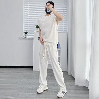 Traje Casual de Seda Helada para Hombre - Pantalón Corto y Playera de Manga Corta - Image 3