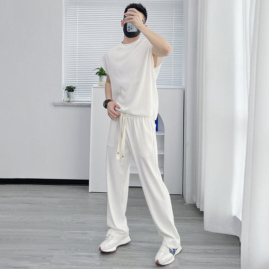Traje Casual de Seda Helada para Hombre - Pantalón Corto y Playera de Manga Corta - Image 3