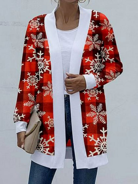Cardigan Navideño con Estampado Festivo y Detalles en Contraste para Mujer - Image 5