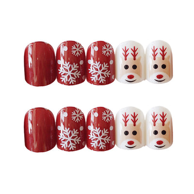 Uñas Postizas Navideñas con Diseño de Reno y Copos de Nieve - Image 9