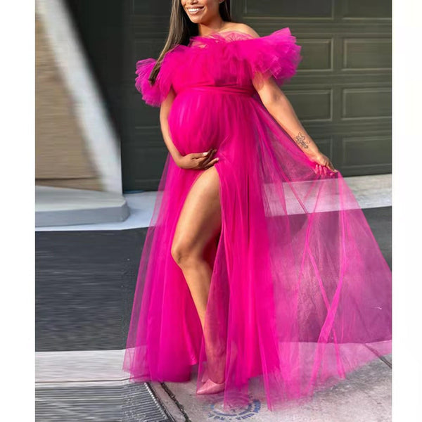 Vestido Elegante de Malla con Abertura Alta para Tallas Grandes