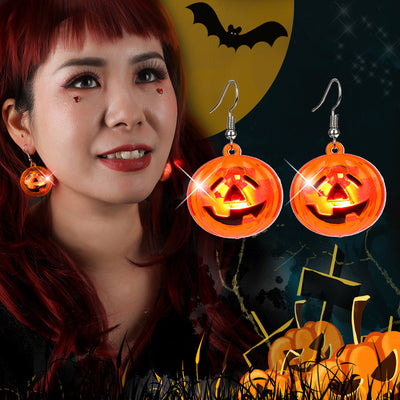 Aretes LED Luminosos Temática Halloween - Diseño Calabaza y Fantasma