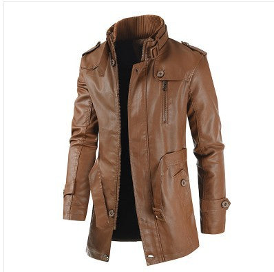 Abrigo de Cuero para Hombre con Cuello Alzado y Forro Polar - Image 9