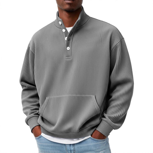 Suéter Polo Cuello Alto Manga Larga para Hombre - Casual Suelto con Bolsillos - Image 5