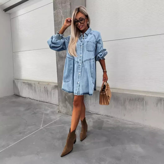 Vestido Camisero Denim Manga Larga para Primavera y Verano - Image 3