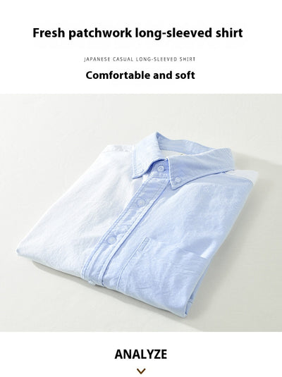Camisa Casual de Manga Larga con Combinación de Colores Japonesa - Image 12